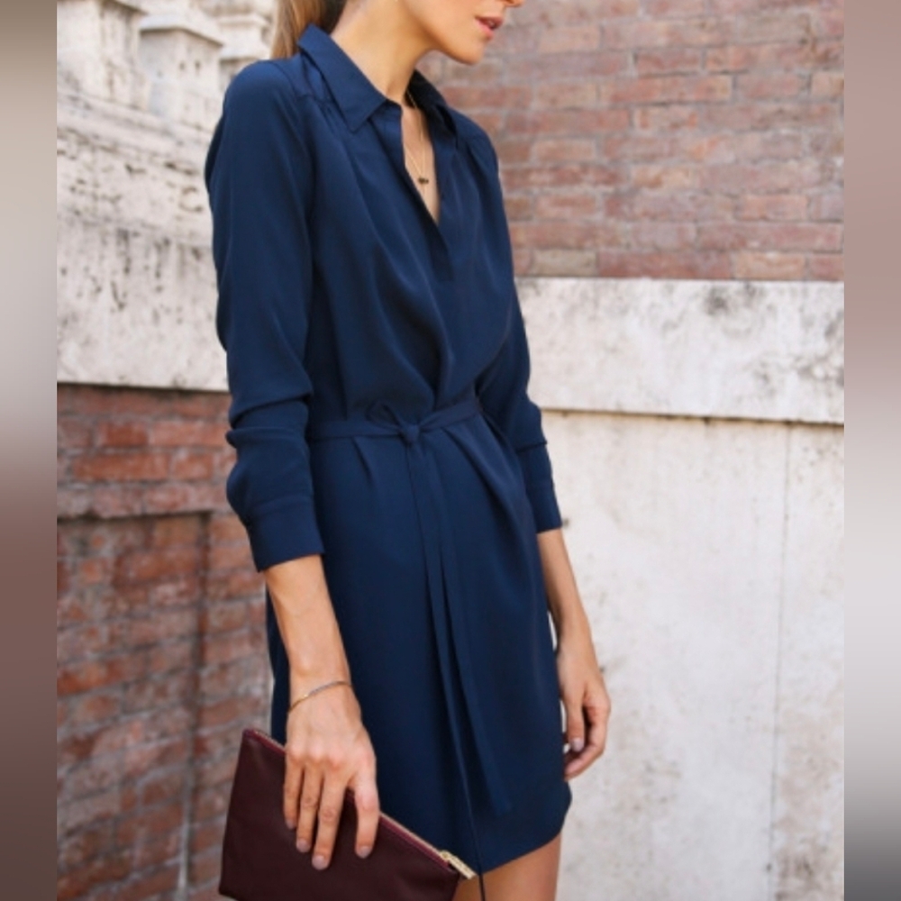 Cuyana Navy Blue Silk Dress
